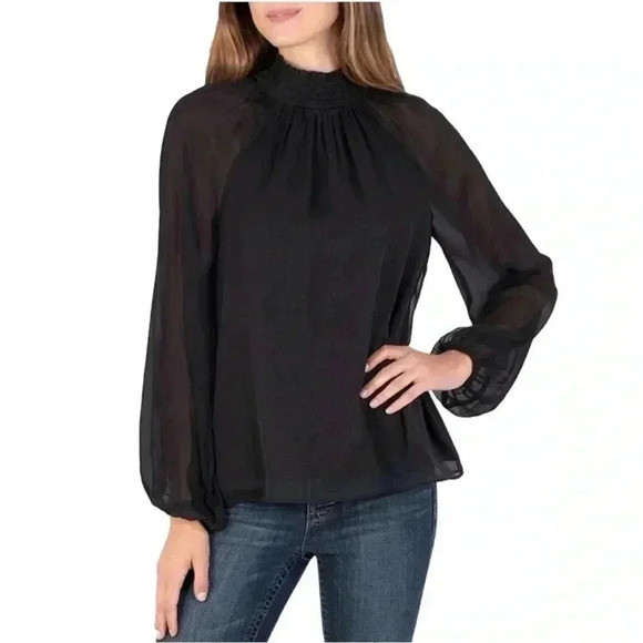 Joie Black Long Sleeve Smocked Neck Top Limited Edition Size L - Picture 1 of 13